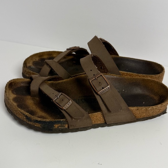 BIRKENSTOCK Mayari Slide Sandal Size 6 37 Brown Leather Adjustable Buckle Loop - Picture 6 of 10